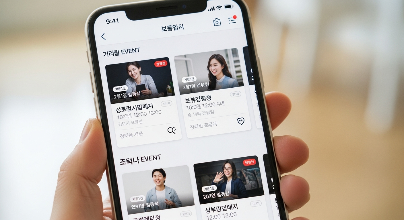 스마트폰 화면에 다양한 이벤트 옵션이 표시된 모습