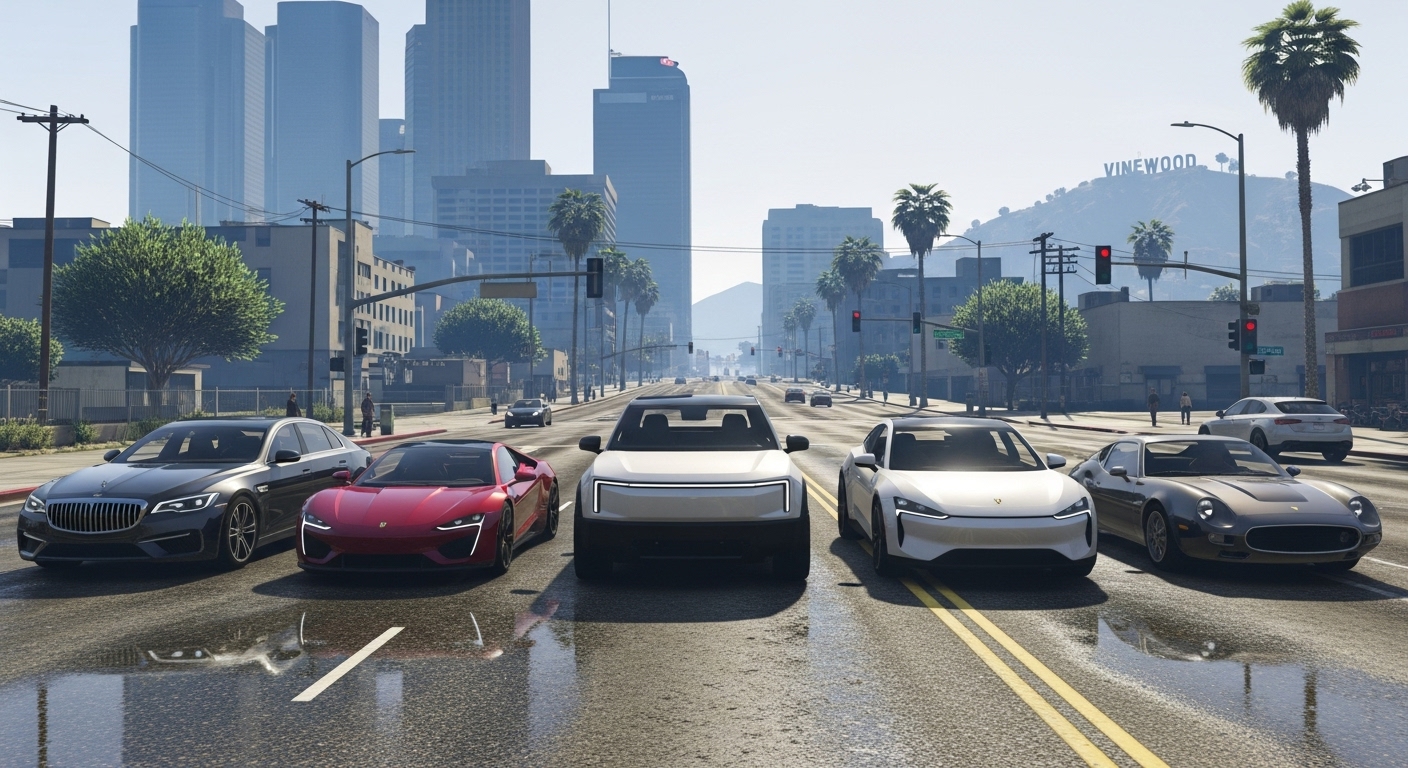 GTA5에서 로스 산토스 거리를 질주하는 미래지향적 디자인의 자동차