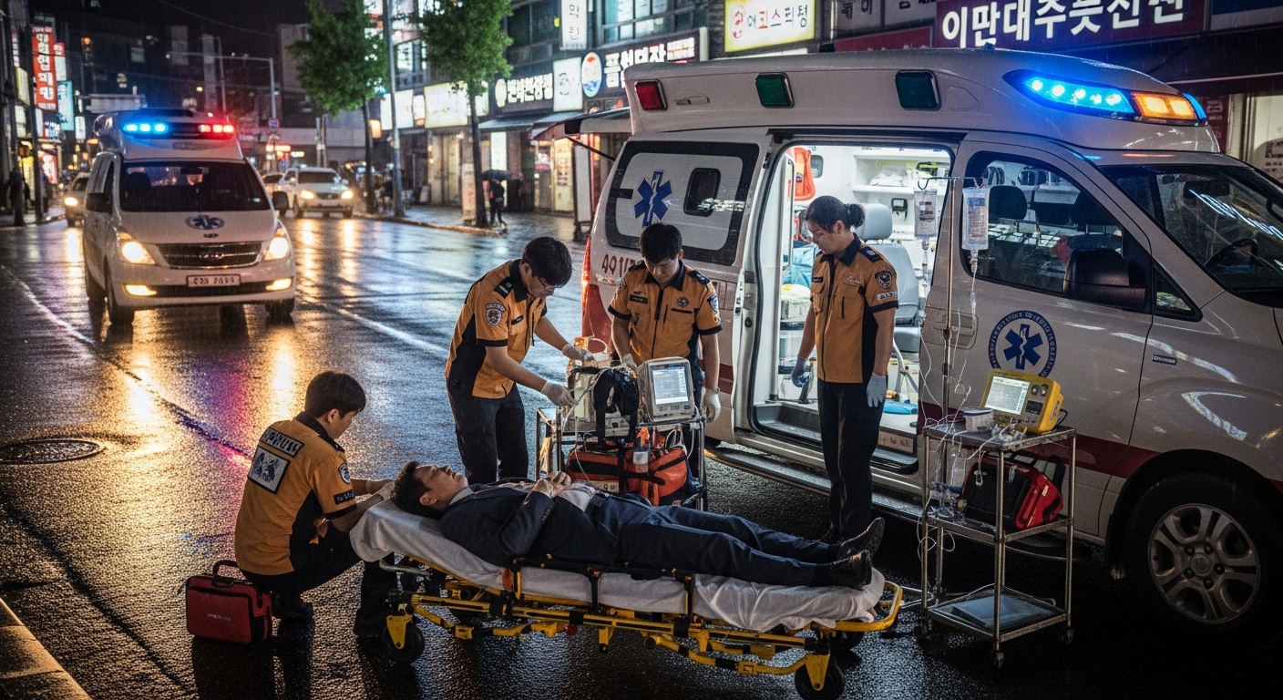 긴급한 의료 현장에서 환자를 돕는 응급구조대원의 모습