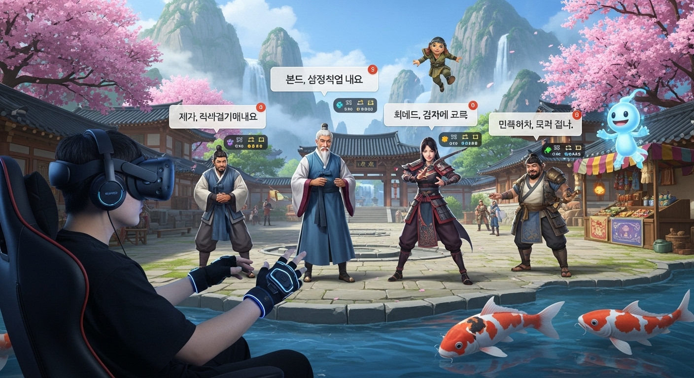 다양한 NPC와 교류하며 새로운 기술을 배우는 게이머의 모습