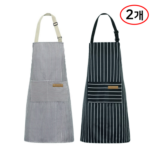 뉴에잇 목걸이형 길이조절 스트라이프 앞치마 2p