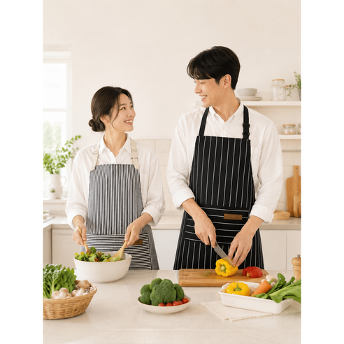 뉴에잇 목걸이형 길이조절 스트라이프 앞치마 2p