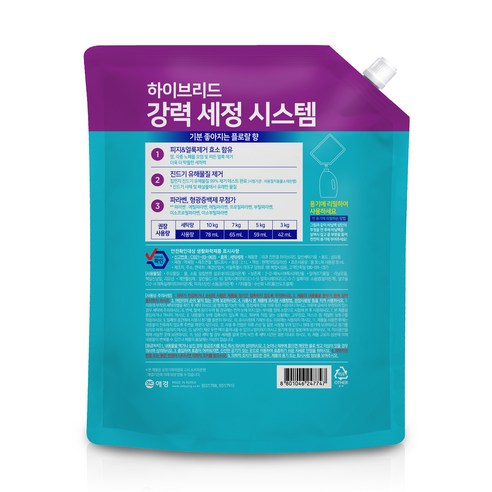 리큐 진한겔 하이브리드 플로랄향 일반용 액상세제 리필, 2.1L, 4개
