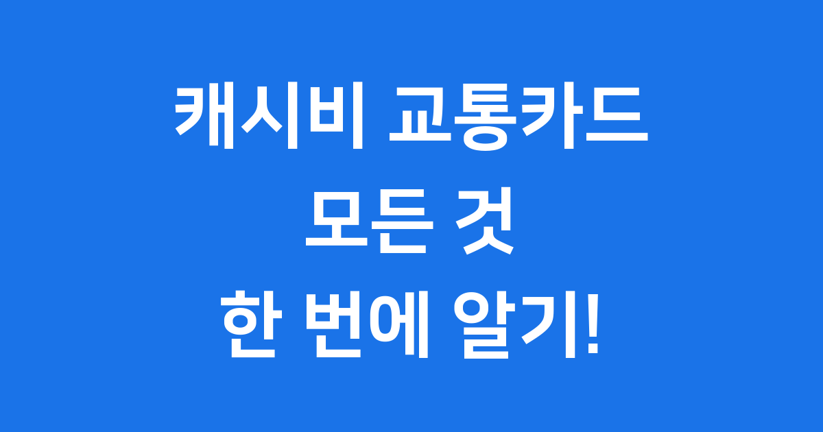 캐시비 교통카드 사용법 특징 알아보기