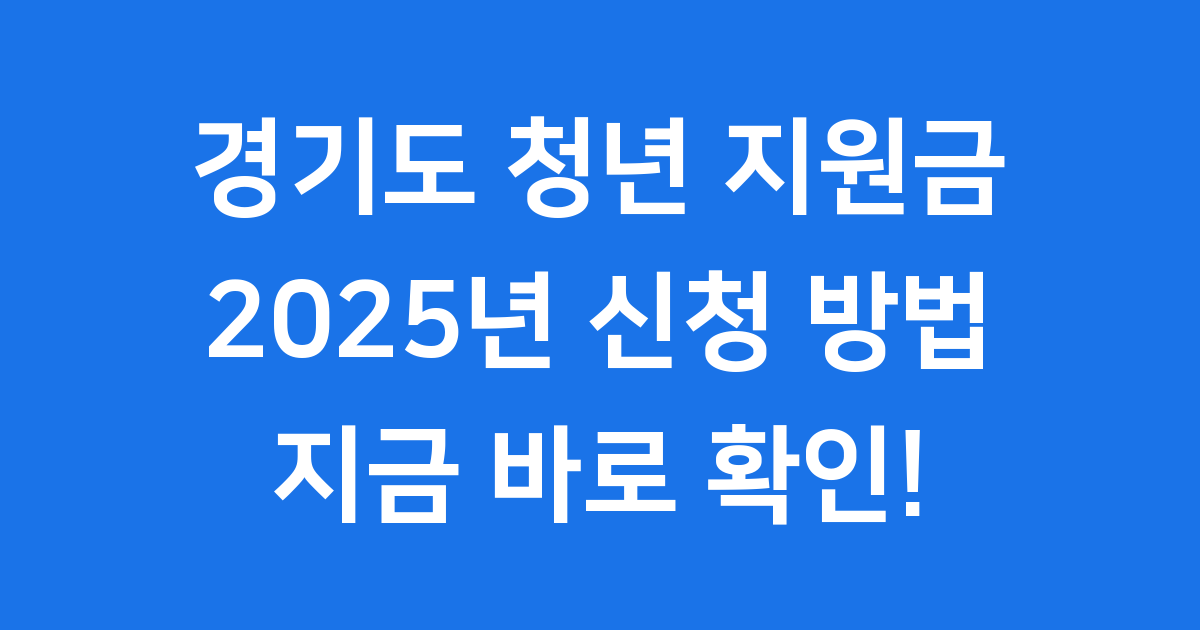 경기도 청년 지원금 2025년 신청 방법 한눈에!
