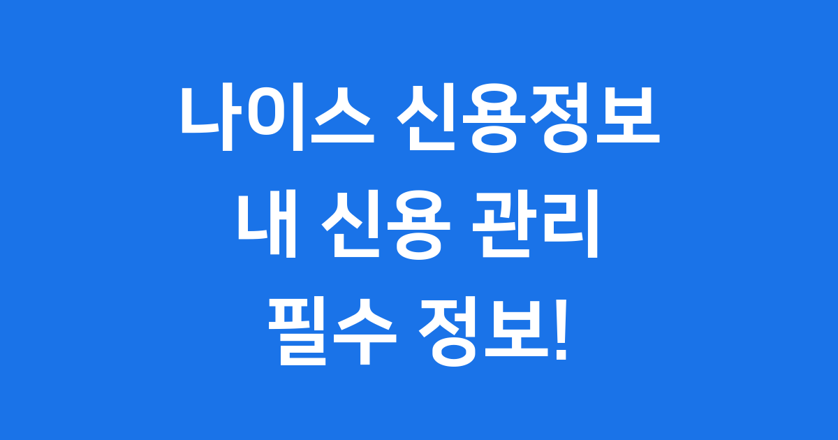 나이스 신용정보 개인 기업 신용관리 핵심
