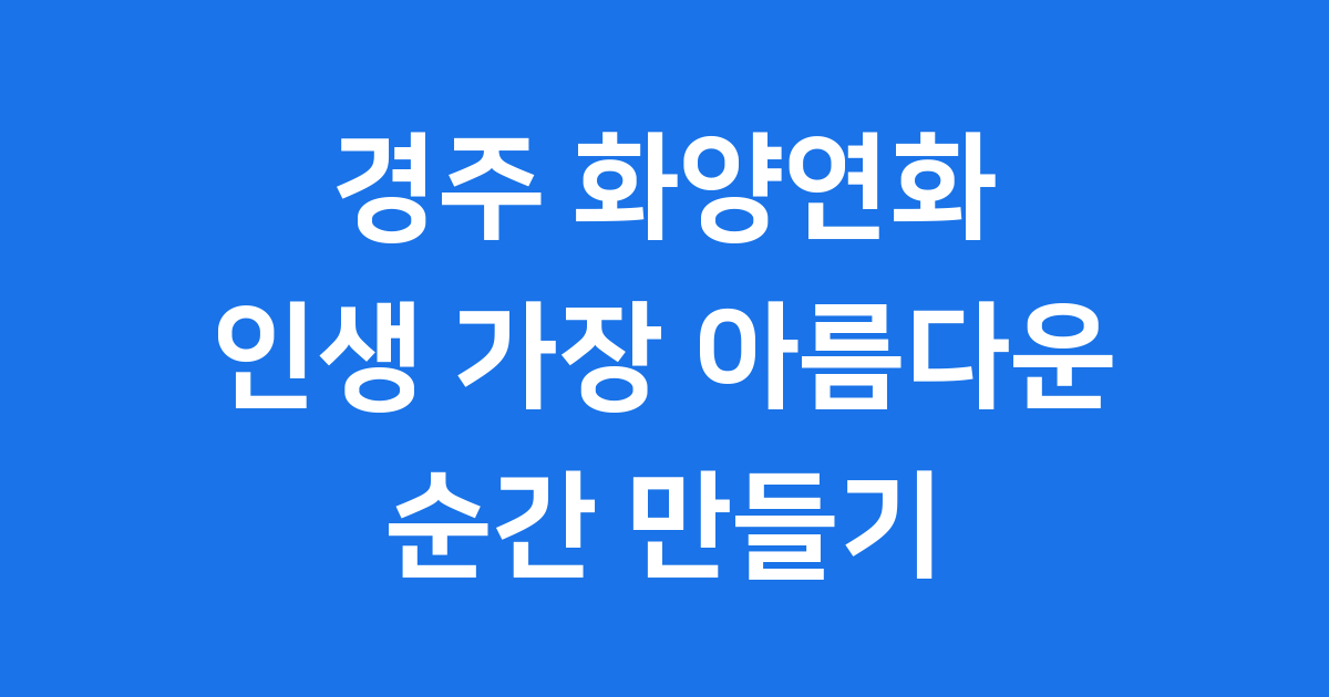 경주 화양연화 인생 가장 아름다운 순간 만들기