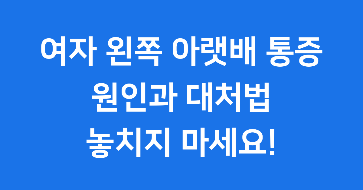 여자 왼쪽 아랫배 통증 원인 언제 병원 가야 할까요